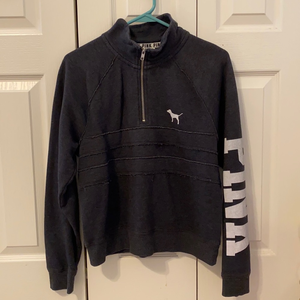 Pink Quarter Zip Collared Pullover Sweatshirt